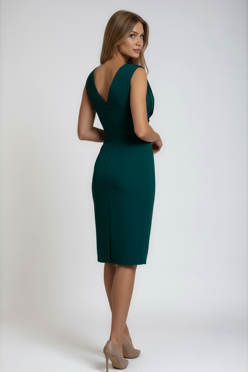 Midikleid Damen aus Polyester – elegantes V-Ausschnitt-Kleid, Detailansicht