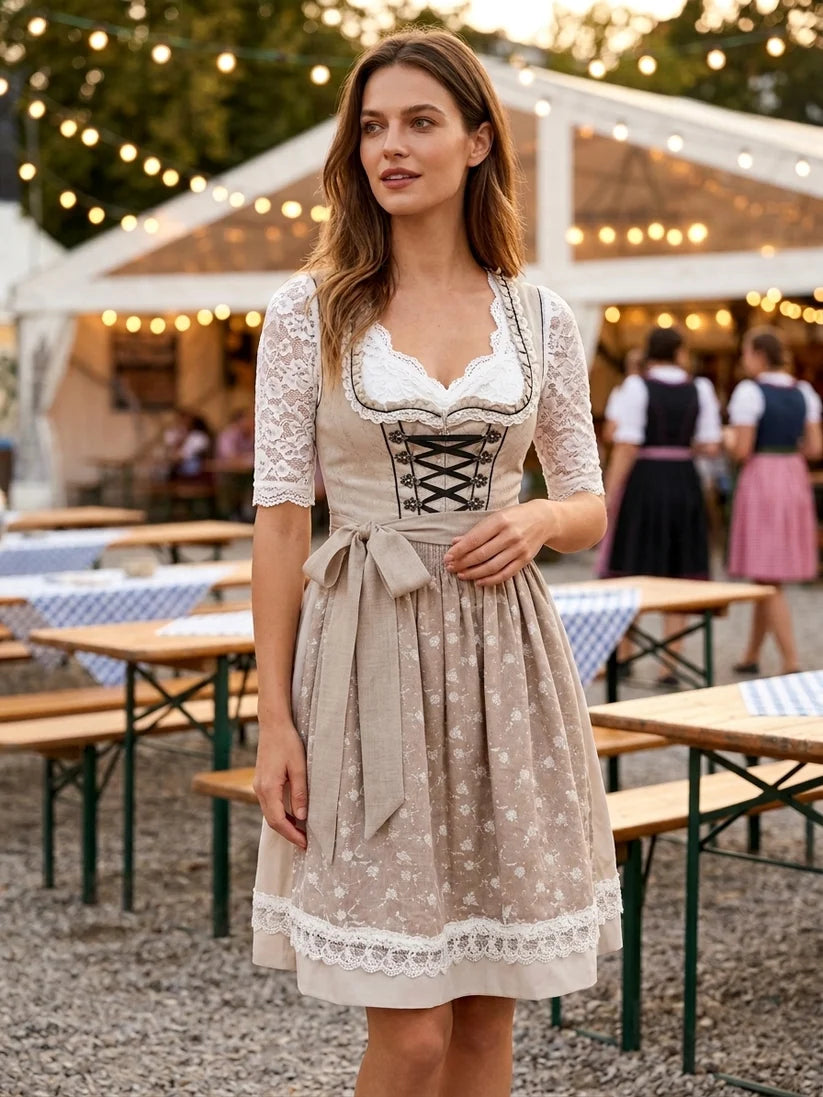 Dirndl-Set Damen dreiteilig – Trachtenset mit Kleid, Schürze und Bluse