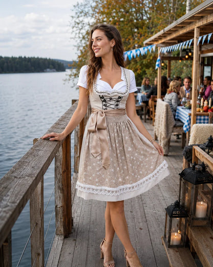 Dirndl-Set Damen dreiteilig – Trachtenset mit Kleid, Schürze und Bluse