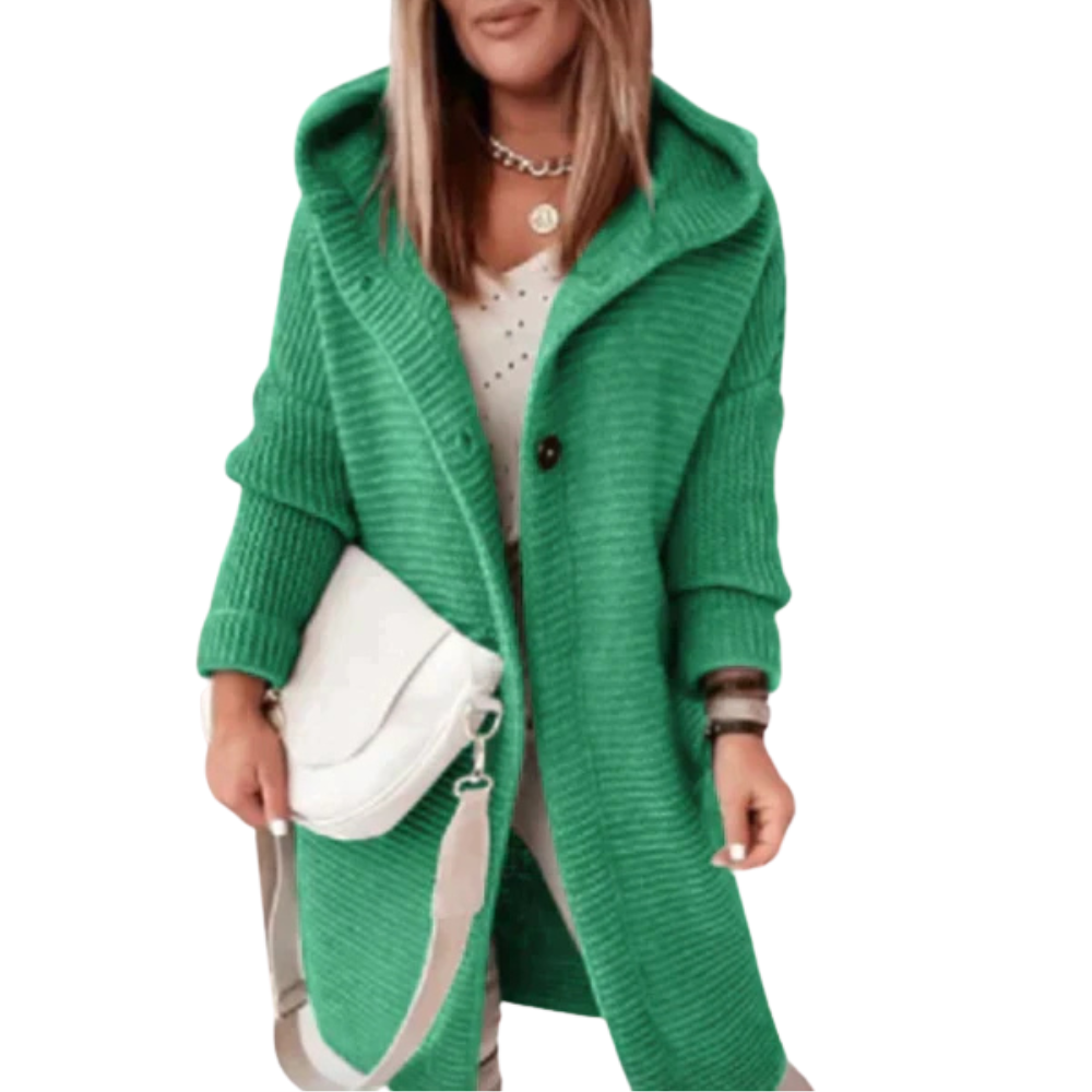 Langer Strickmantel Damen mit Kapuze