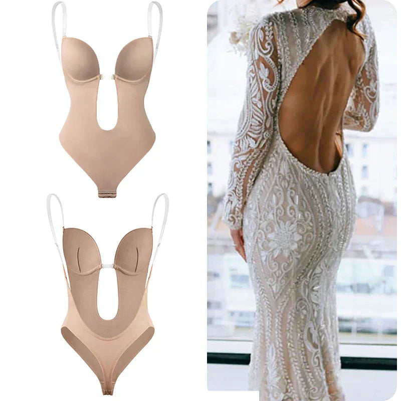 Rückenfreier Body Damen aus Polyester – formender Bodysuit, Detailansicht