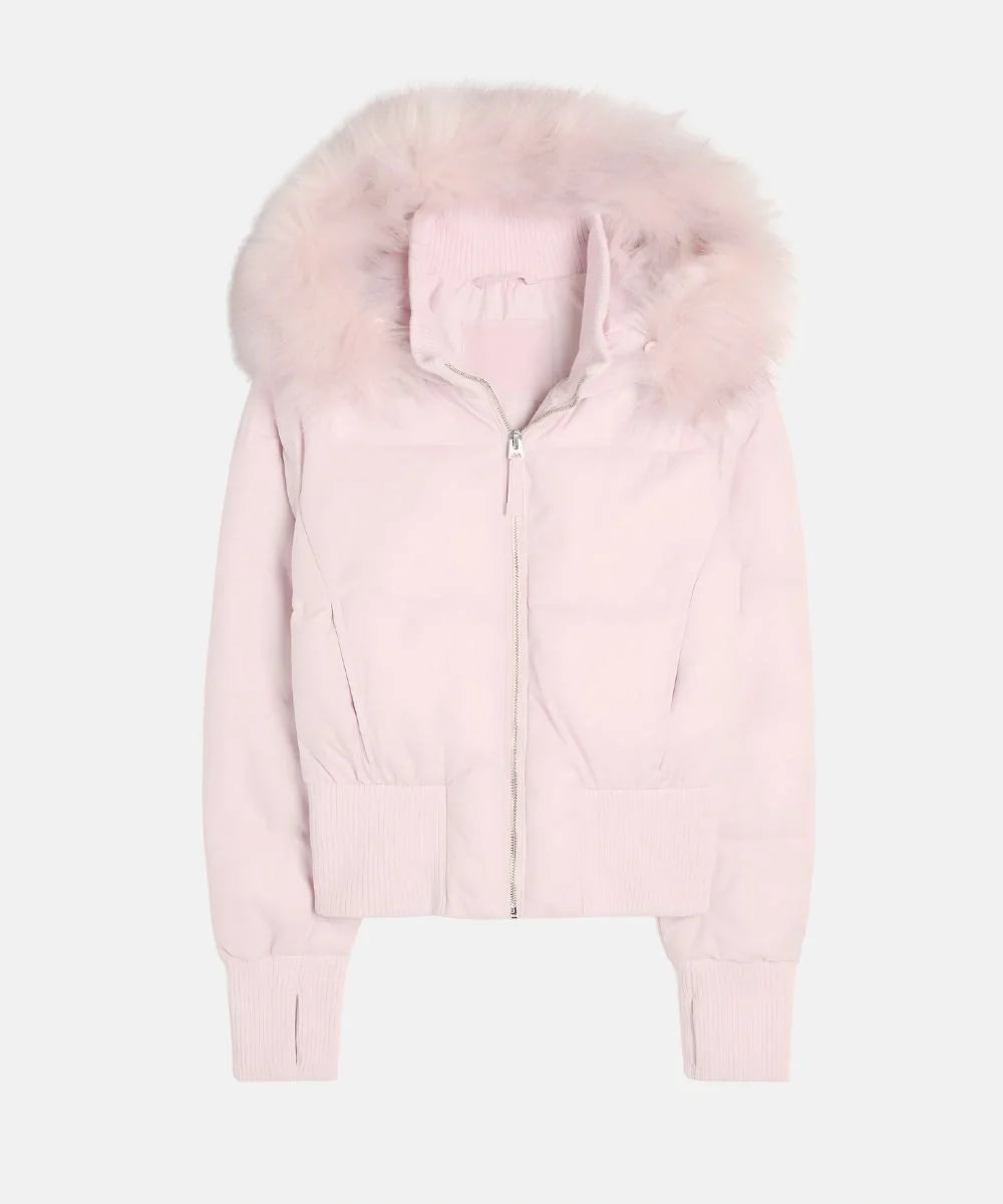 Gesteppte Winterjacke aus Leinen mit Kapuze und Kunstfellbesatz