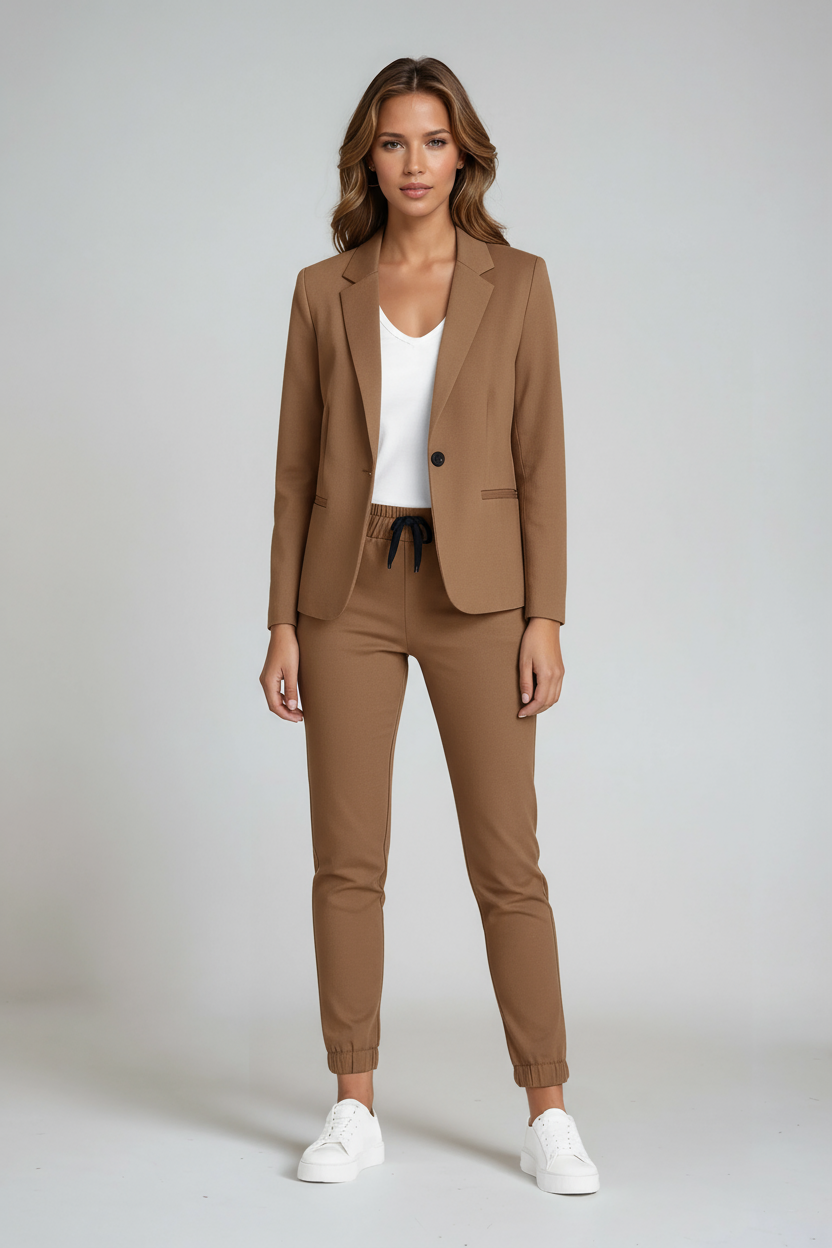 Blazer-Hosen-Set Damen aus Polyester in Braun – Hosenanzug