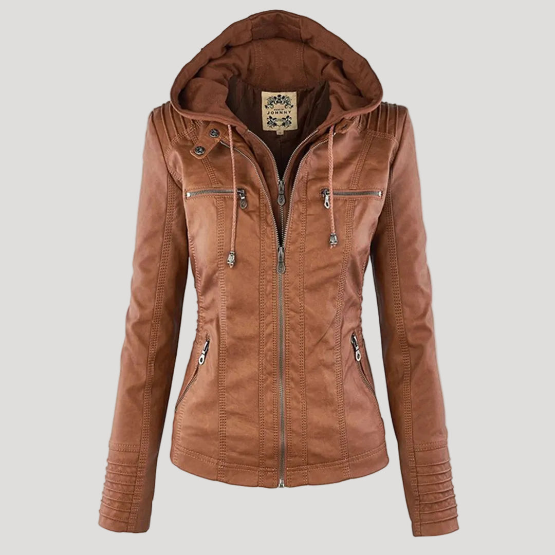 Gefütterte Lederjacke Damen mit Reißverschluss
