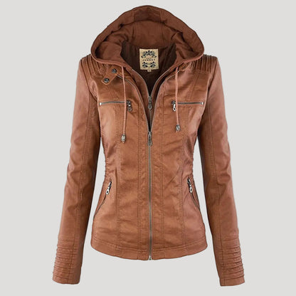 Gefütterte Lederjacke Damen mit Reißverschluss
