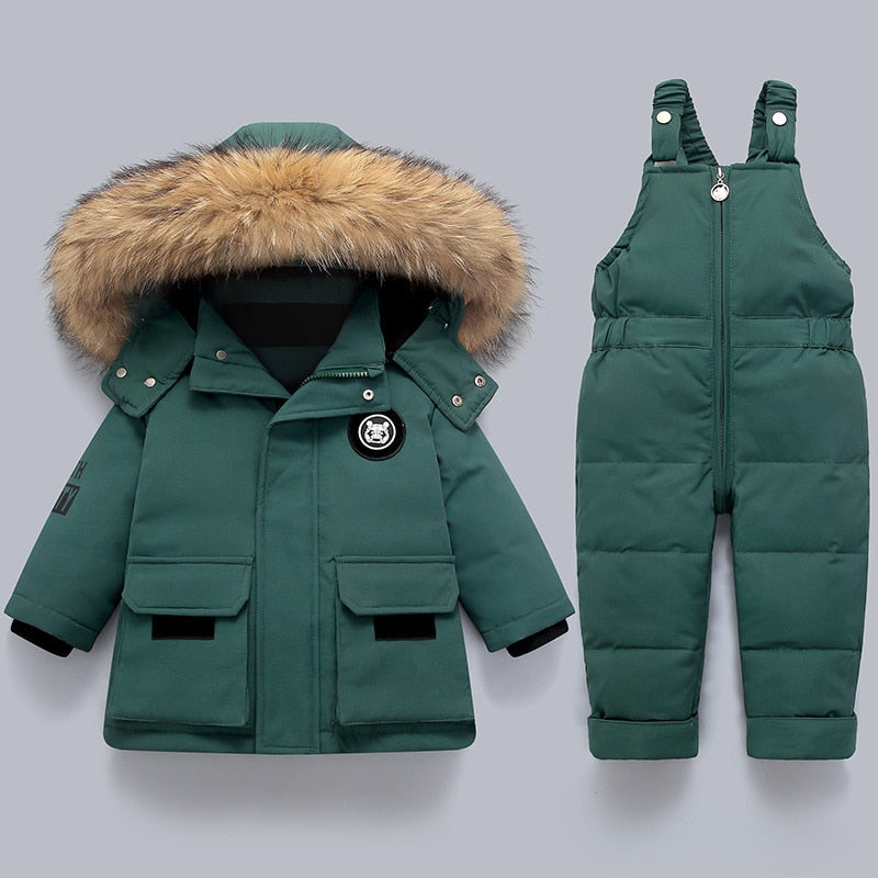 Kinder-Set aus Polyamid – warmer Mantel und Overall für den Winter