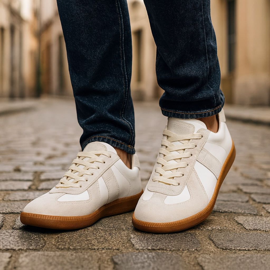 Schnürsneaker aus Kunstleder – klassische Sneaker mit rutschfester Sohle