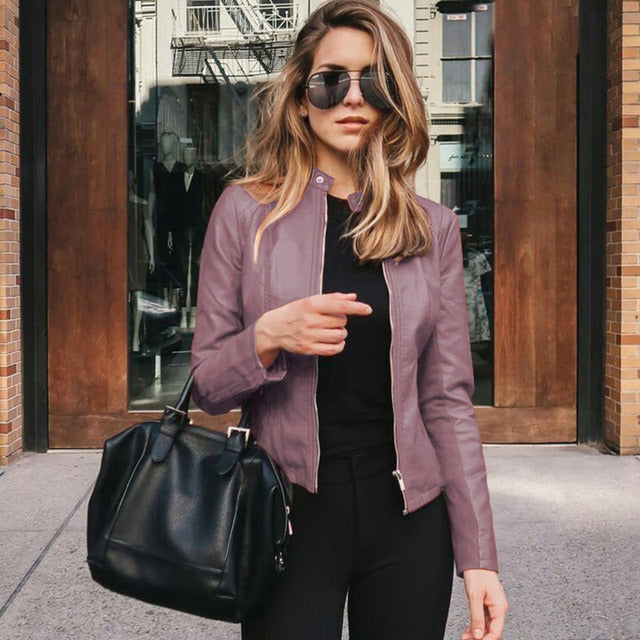Lederjacke Damen tailliert mit Reißverschluss – Bikerjacke aus Kunstleder