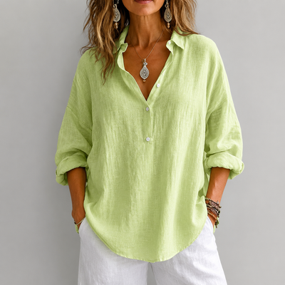 Leinenbluse Damen – Locker sitzende Bluse mit Knopfleiste und weiten Ärmeln