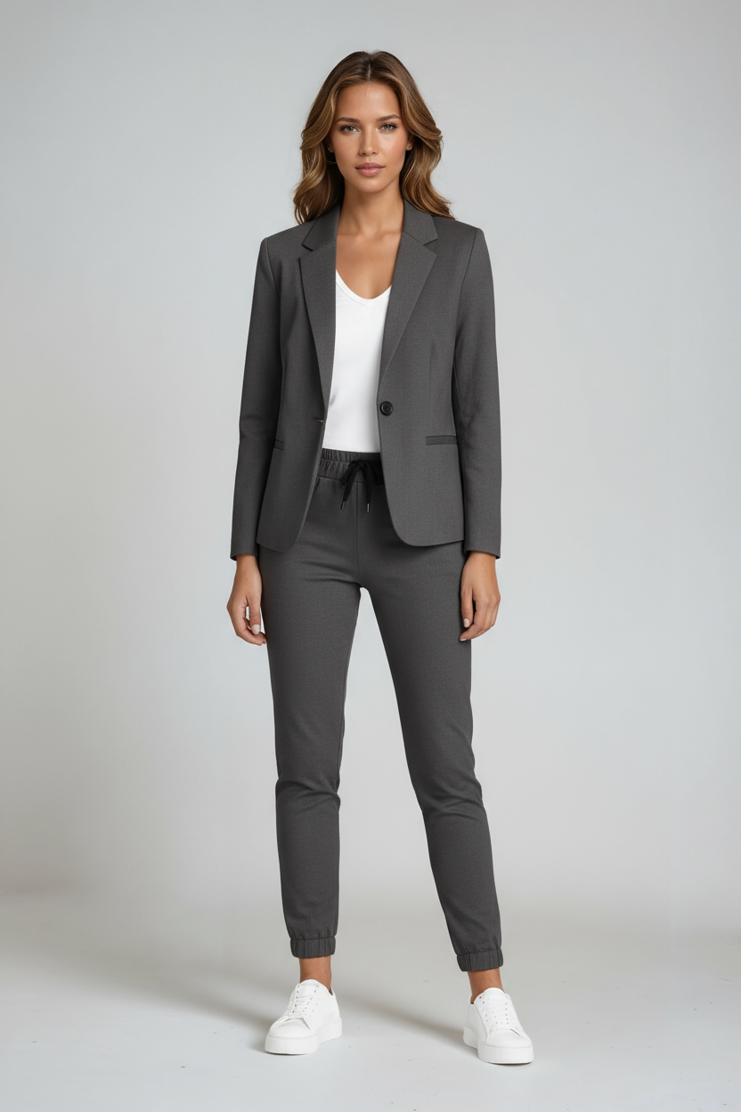 Blazer-Hosen-Set Damen aus Polyester in Grau – Hosenanzug