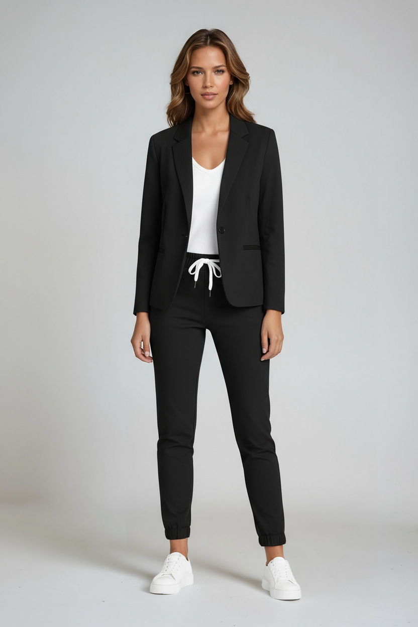 Blazer-Hosen-Set Damen aus Polyester in Schwarz – Hosenanzug