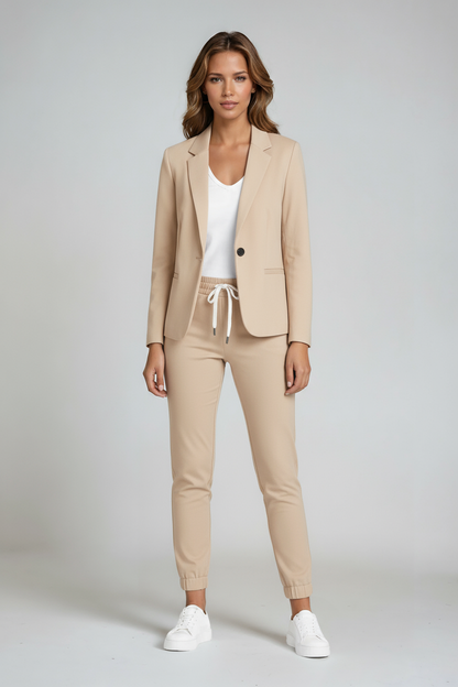 Blazer-Hosen-Set Damen aus Polyester in Beige – Hosenanzug