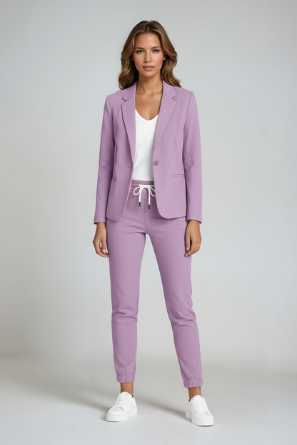 Blazer-Hosen-Set Damen aus Polyester in Lila – Hosenanzug mit Kordelzug-Hose