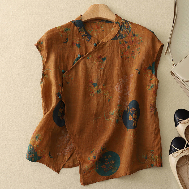 Vintage-Top Damen mit Stehkragen