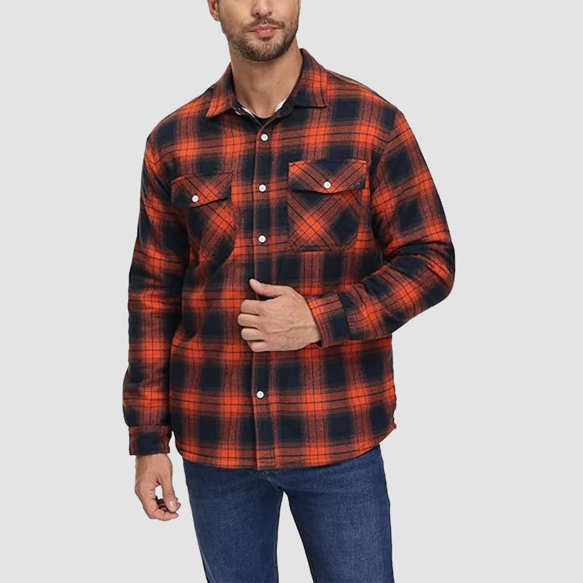 Karierte Overshirt-Jacke Herren mit Sherpa-Futter