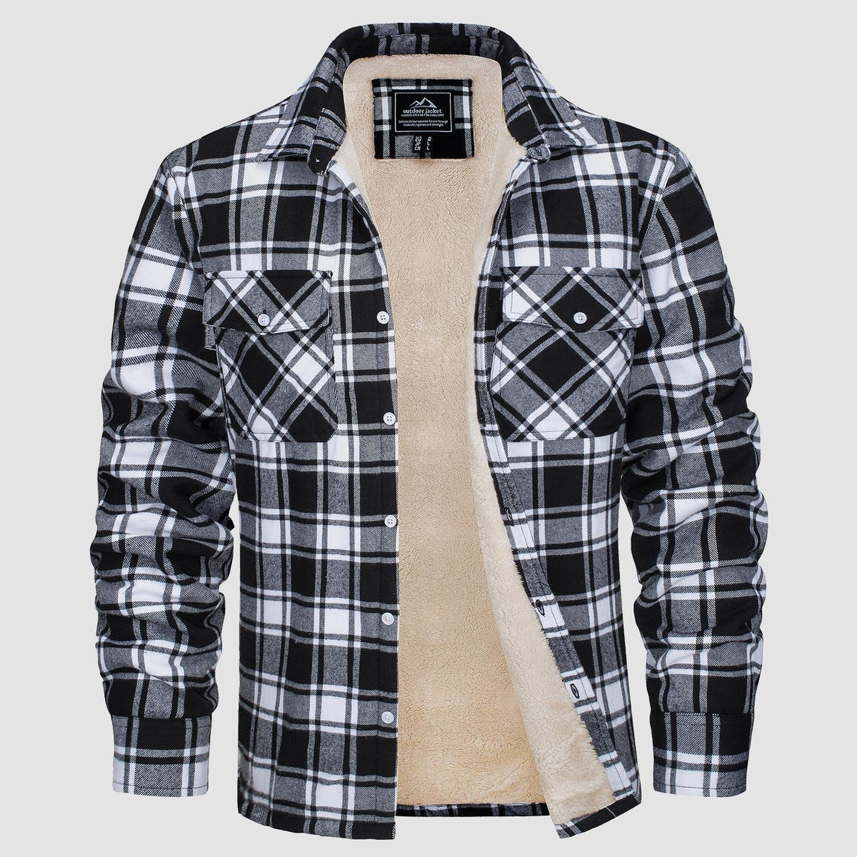 Hemdjacke Herren aus Baumwolle – karierte Overshirt-Jacke mit Sherpa-Futter