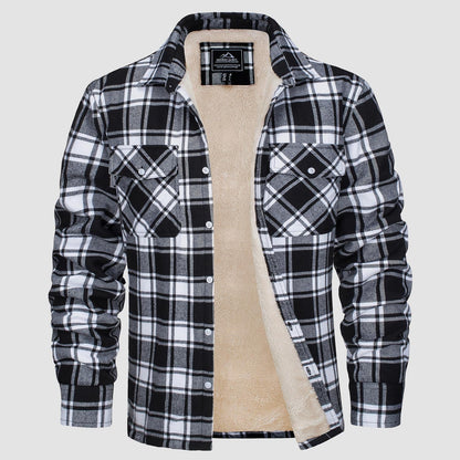 Hemdjacke Herren aus Baumwolle – karierte Overshirt-Jacke mit Sherpa-Futter