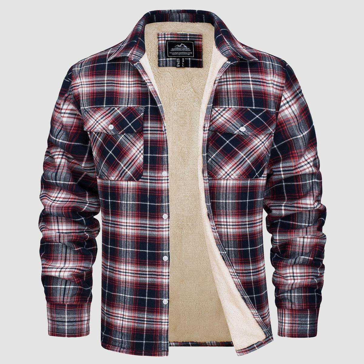 Hemdjacke Herren aus Baumwolle – karierte Overshirt-Jacke mit Sherpa-Futter