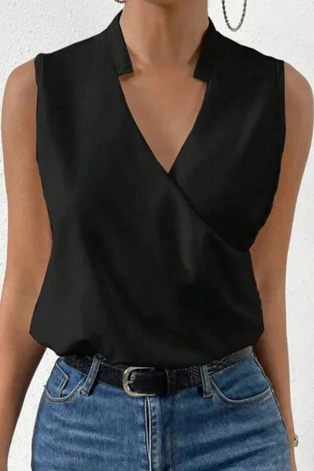 V-Ausschnitt-Bluse Damen ärmellos aus Polyester – Blumenbluse