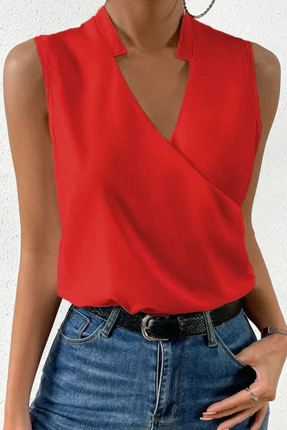 V-Ausschnitt-Bluse Damen ärmellos aus Polyester – Blumenbluse, Detailansicht