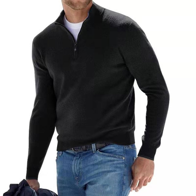 Troyer mit halbem Reißverschluss – Strickpullover mit Stehkragen