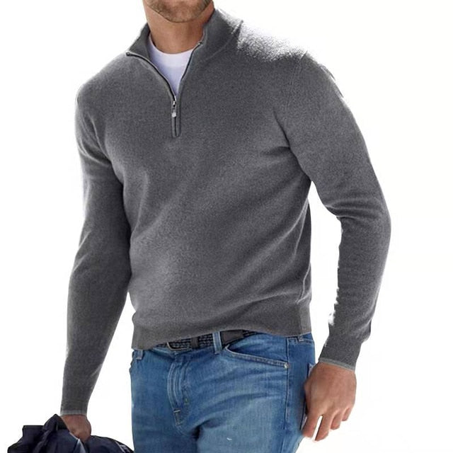 Troyer mit halbem Reißverschluss – Strickpullover mit Stehkragen