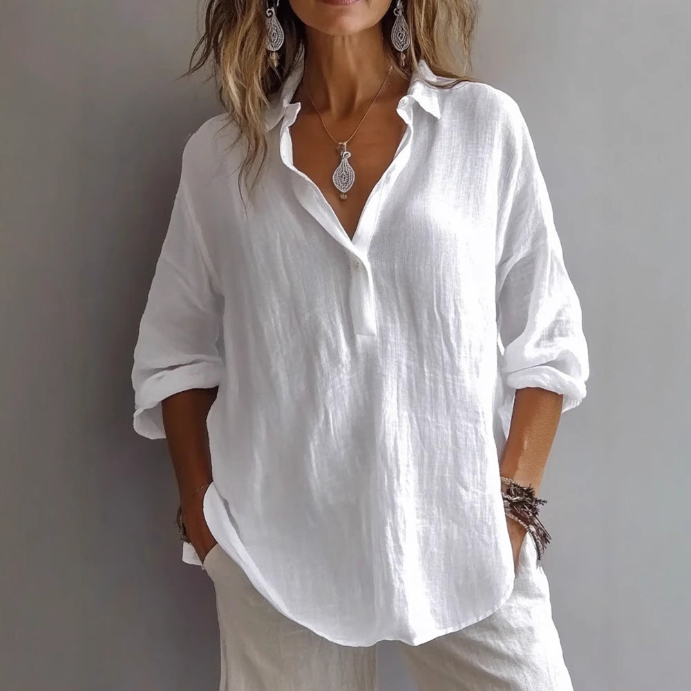 Leinen-Hemdbluse Damen – lockere Bluse, Detailansicht