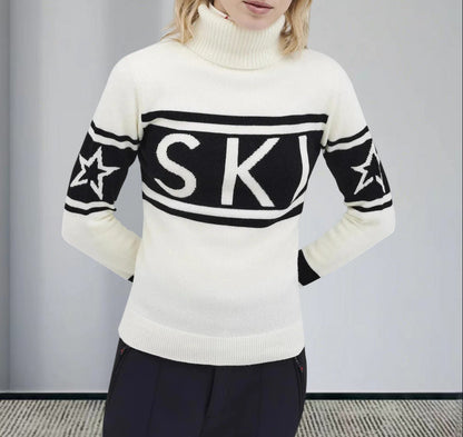 Damen Pullover mit Stehkragen – sportlicher Strickpulli im Ski-Design