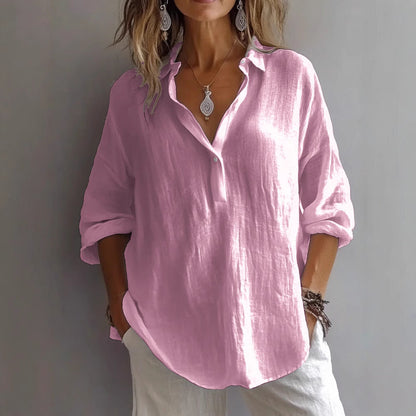 Leinen-Hemdbluse Damen – lockere Bluse mit weiten Ärmeln, Detailansicht