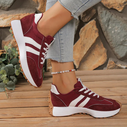 Plateau-Sneaker Damen im Retro-Stil aus Textil – Schnür-Sneaker mit Chunky-Sohle