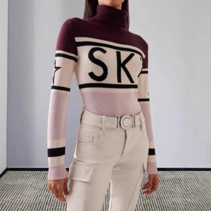 Damen Pullover mit Stehkragen – sportlicher Strickpulli im Ski-Design