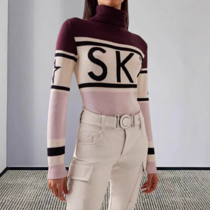 Damen Pullover mit Stehkragen – sportlicher Strickpulli im Ski-Design