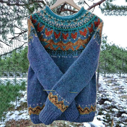 Strickpullover Damen aus Polyester – Islandstrick, Detailansicht