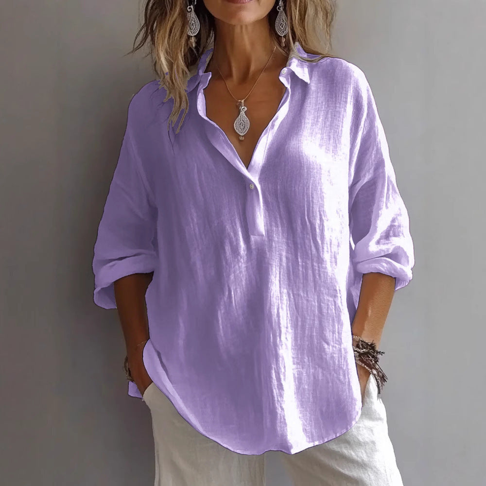 Leinen-Hemdbluse Damen – lockere Bluse, Detailansicht