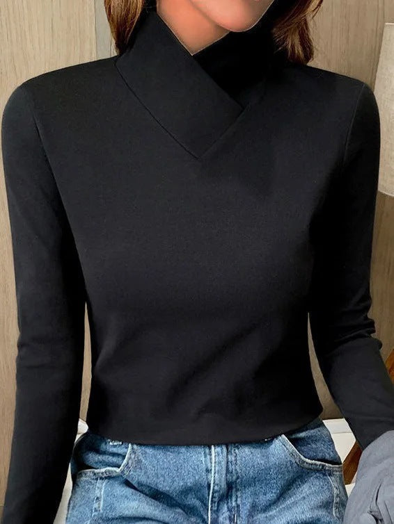 Rollkragen-Top Damen aus Baumwolle – Langarm-Shirt im Slim Fit, Detailansicht