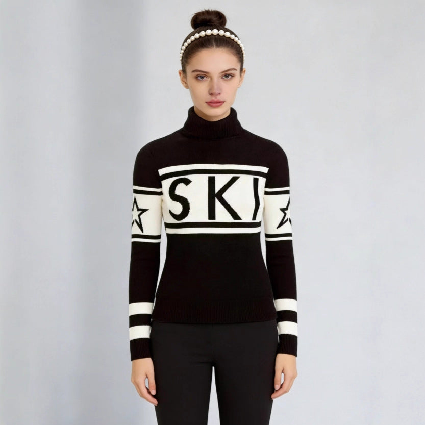 Damen Pullover mit Stehkragen – sportlicher Strickpulli im Ski-Design