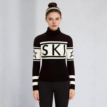 Damen Pullover mit Stehkragen – sportlicher Strickpulli im Ski-Design