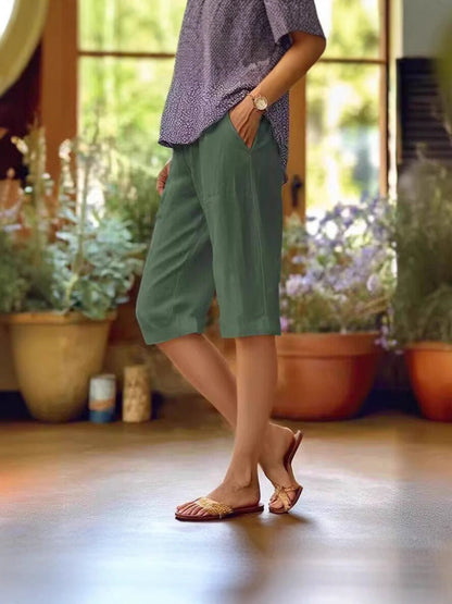 Knielange Shorts Damen aus Leinenmischung