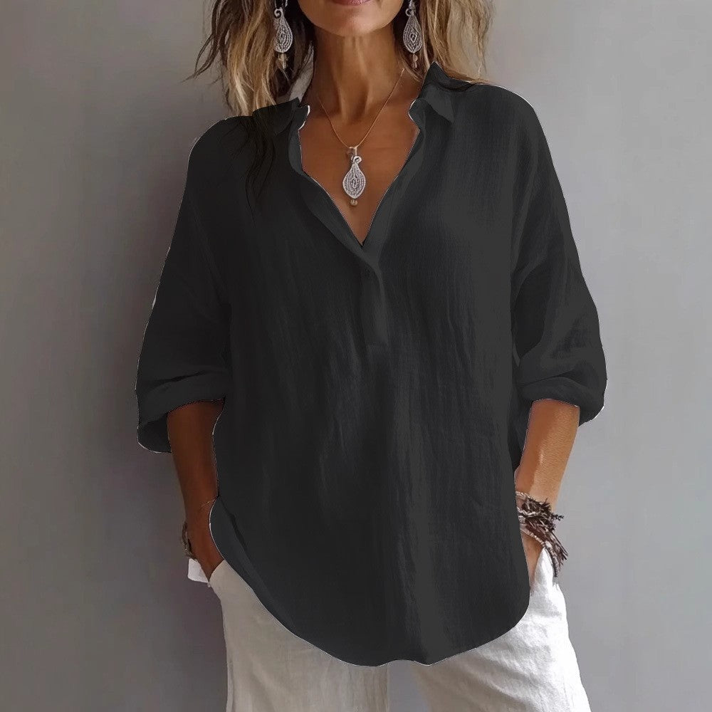 Leinen-Hemdbluse Damen – lockere Bluse, Detailansicht