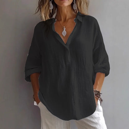 Leinen-Hemdbluse Damen – lockere Bluse, Detailansicht
