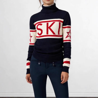 Damen Pullover mit Stehkragen – sportlicher Strickpulli im Ski-Design