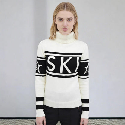 Damen Pullover mit Stehkragen – sportlicher Strickpulli im Ski-Design