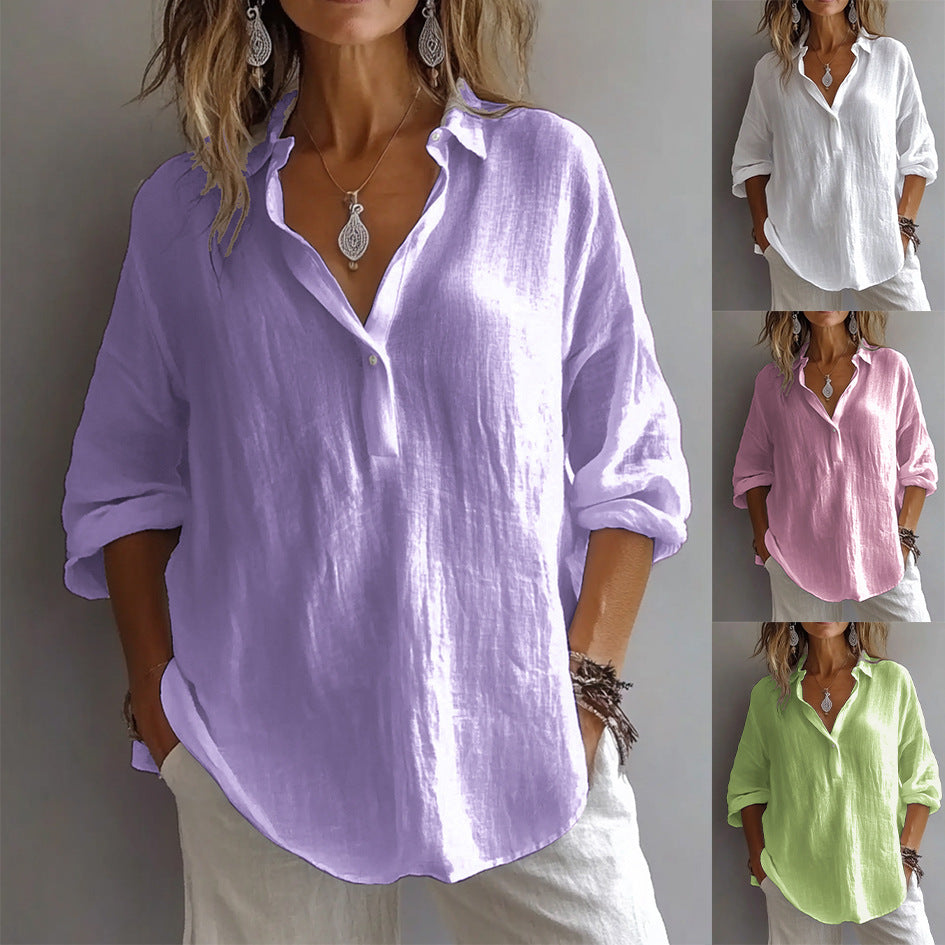 Leinen-Hemdbluse Damen – lockere Bluse, Detailansicht