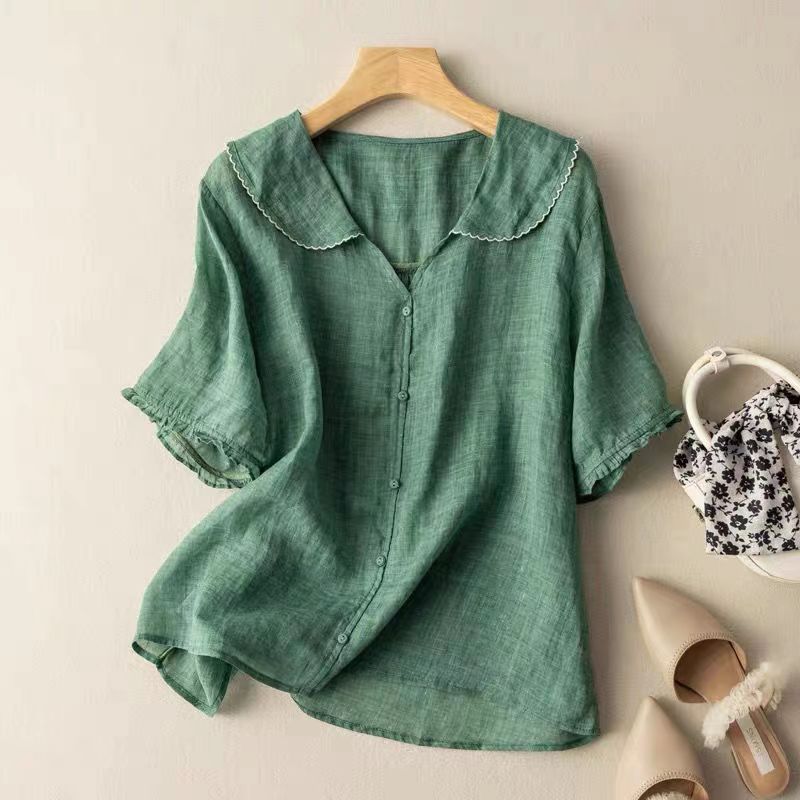 Vintage-Bluse Damen mit Wellenkragen