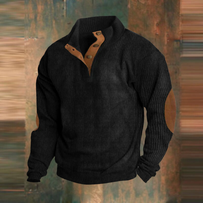 Pullover Herren gerippt – lässiger Strickpullover mit Knopfleiste am Kragen