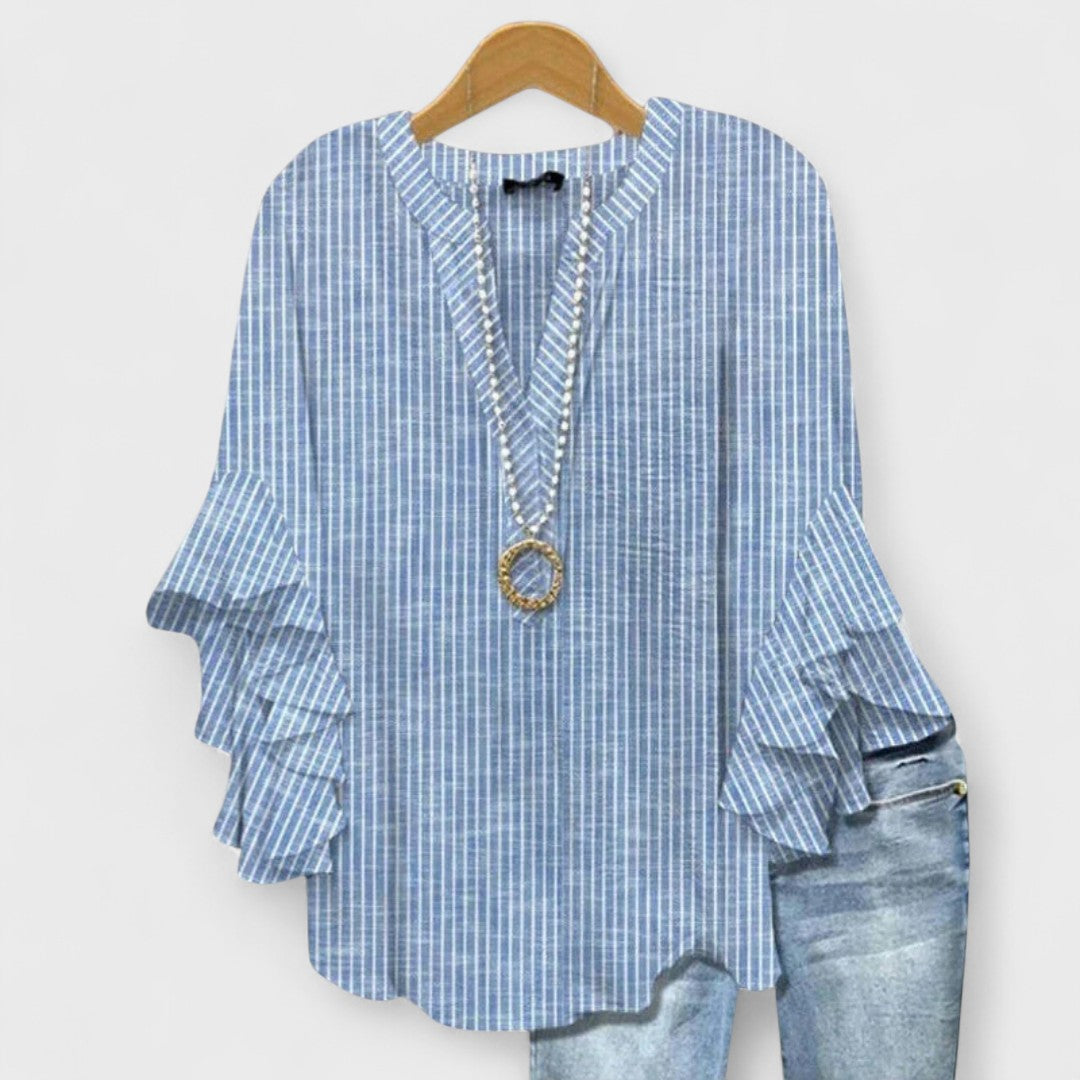 Volantbluse Damen mit V-Ausschnitt