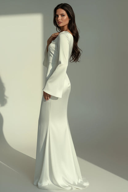 Satin-Abendkleid Damen – langes Maxikleid mit ausgestellten Ärmeln, Detailansicht