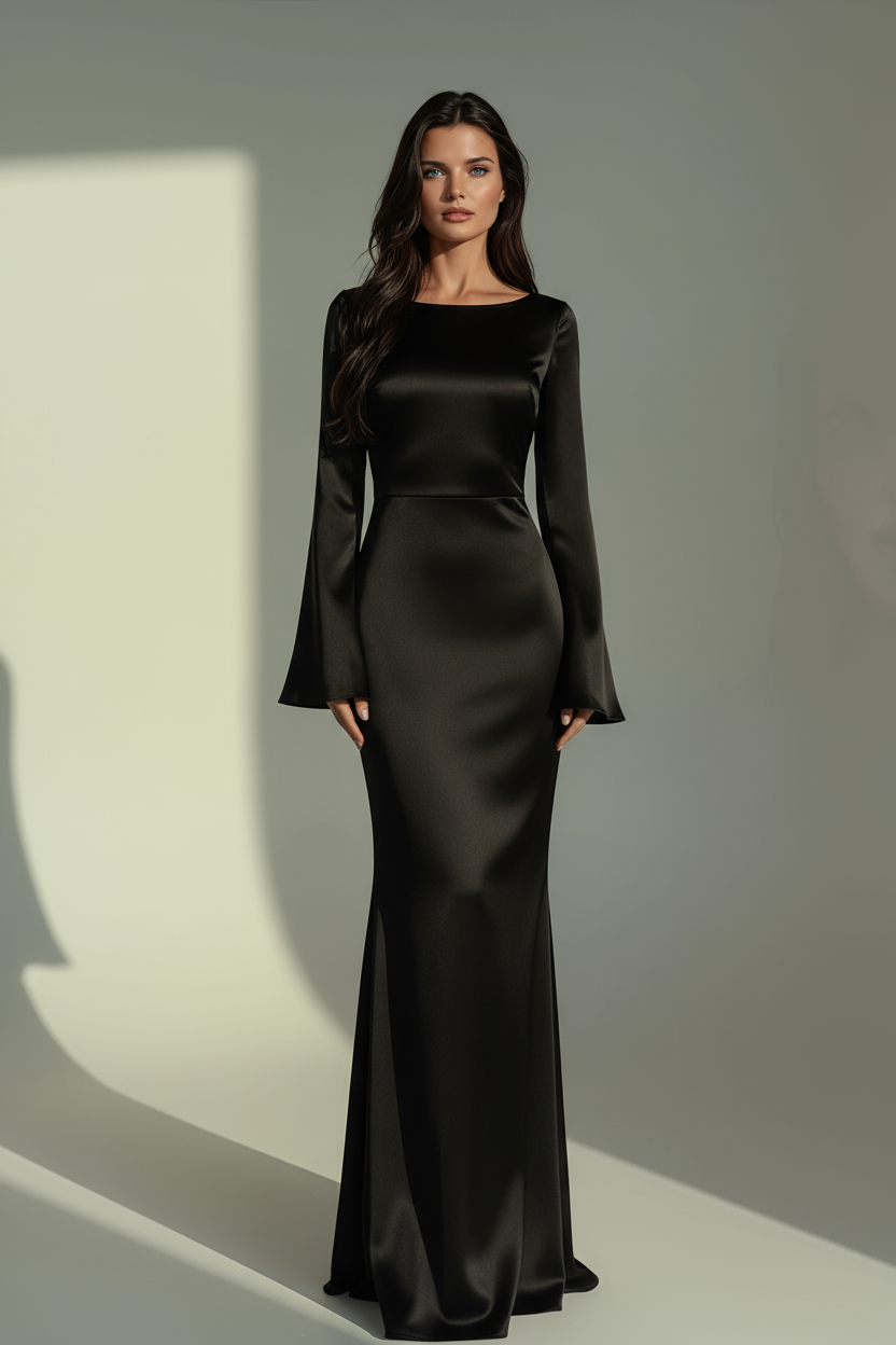 Satin-Abendkleid Damen – langes Maxikleid, Detailansicht
