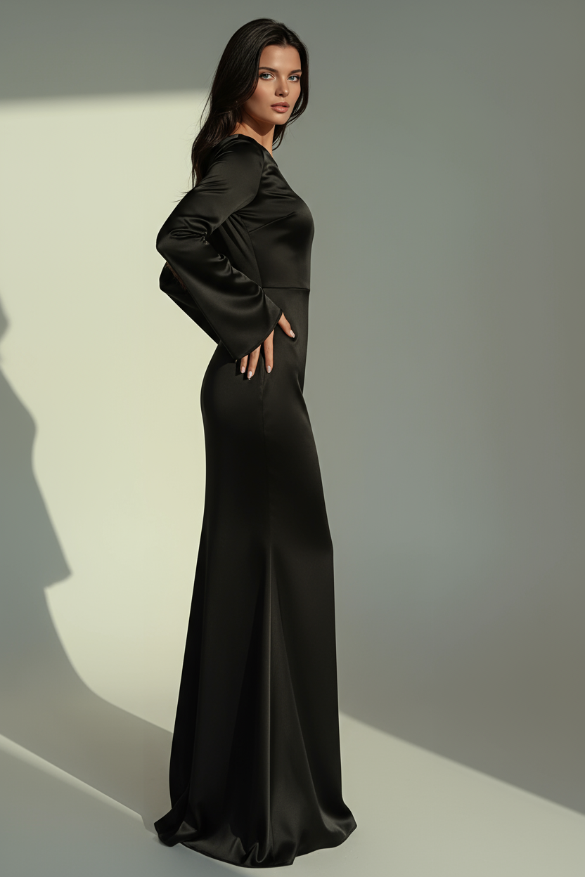 Satin-Abendkleid Damen – langes Maxikleid, Rückansicht