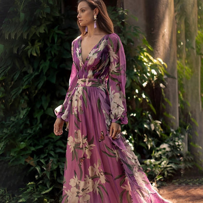 Maxikleid Damen mit Blumenmuster